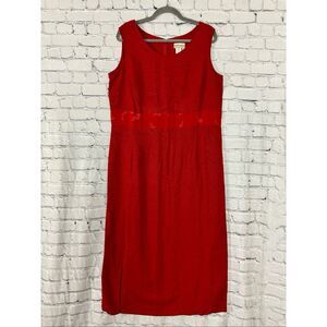 Coldwater Creek Embroidered Sleeveless Sheath Dress Linen Blend Red